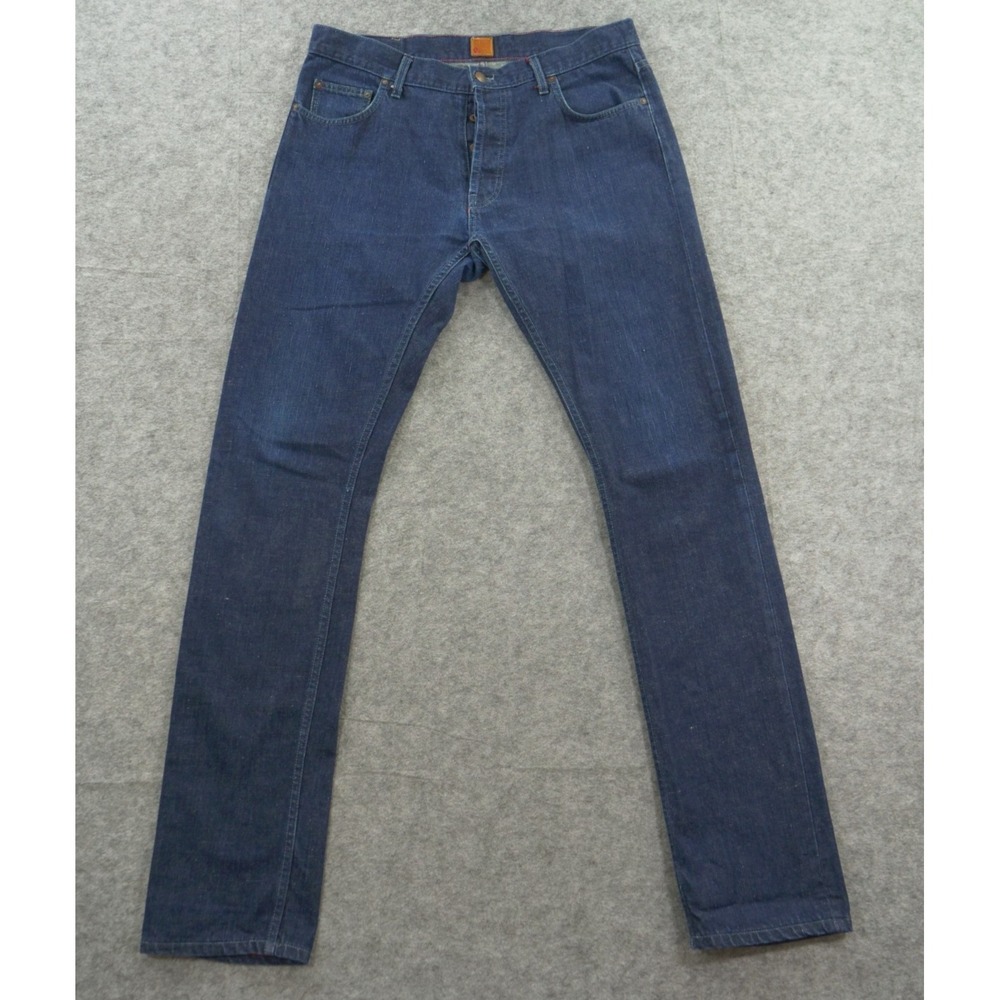Taylor Stitch Jeans 36 Blue Straight Leg Mid Rise Button Fly Dark Wash